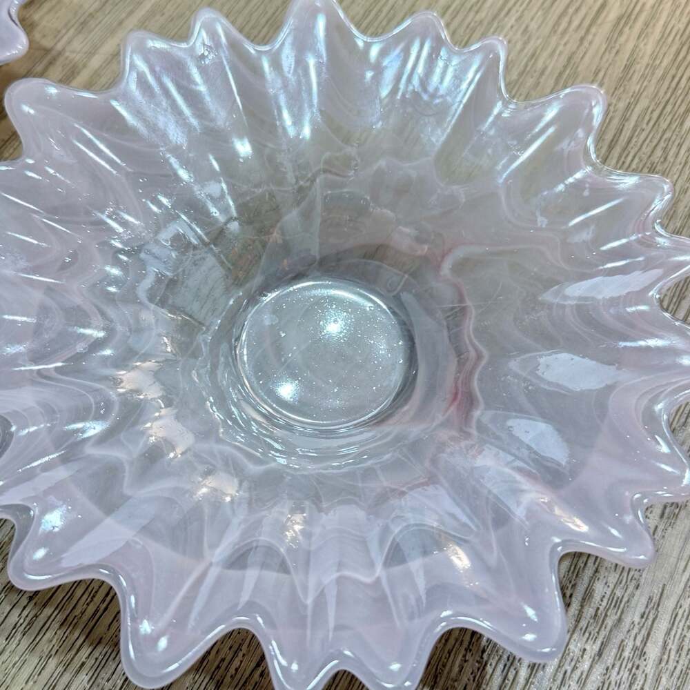 Vintage Fostoria Heirloom Pink Opalescent Crimped Handkerchief Bowl